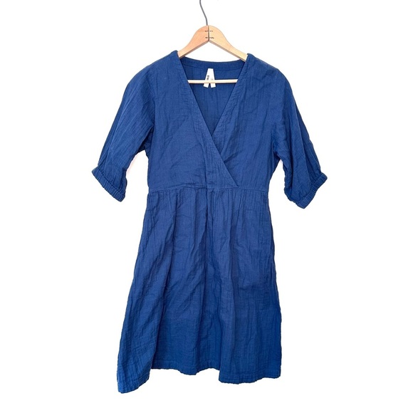 Pact Blue Wrap V-neck Organic Cotton Crepe Dress Size XS - Picture 1 of 5